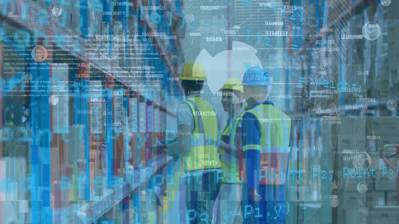 animación del procesamiento de datos sobre el almacén de trabajadores