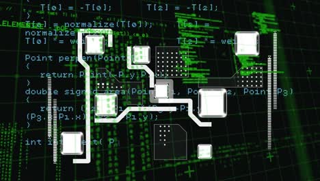 animación del procesamiento de datos y la red de conexiones a través de la red