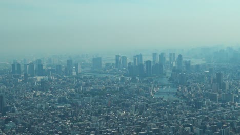 aerial view of tokyo river and bridge from skytree tower