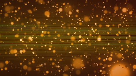 digitally generated video of light trails and glowing spots moving against yellow background