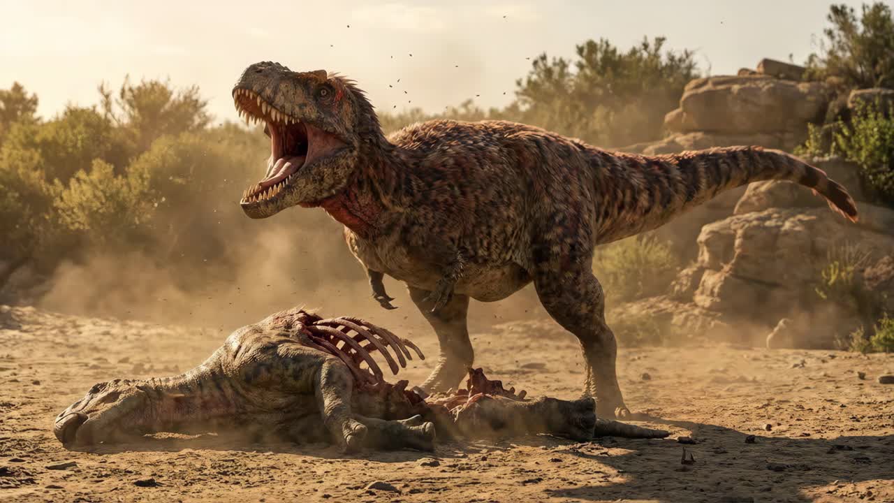 Tirannosauro Rex che mangia una preda