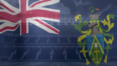 animation of flag of pitcairn islands over sport stadium