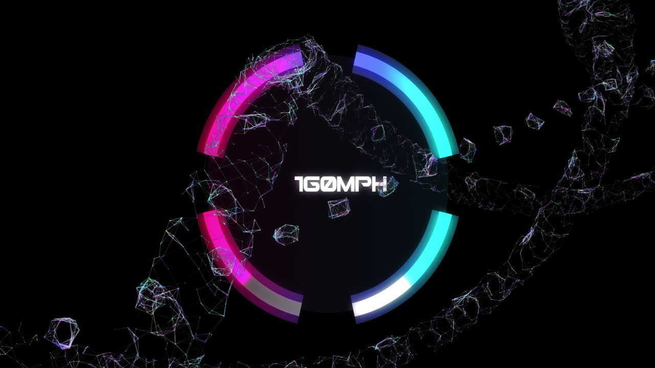Animation of speedometer over white shapes on black background
