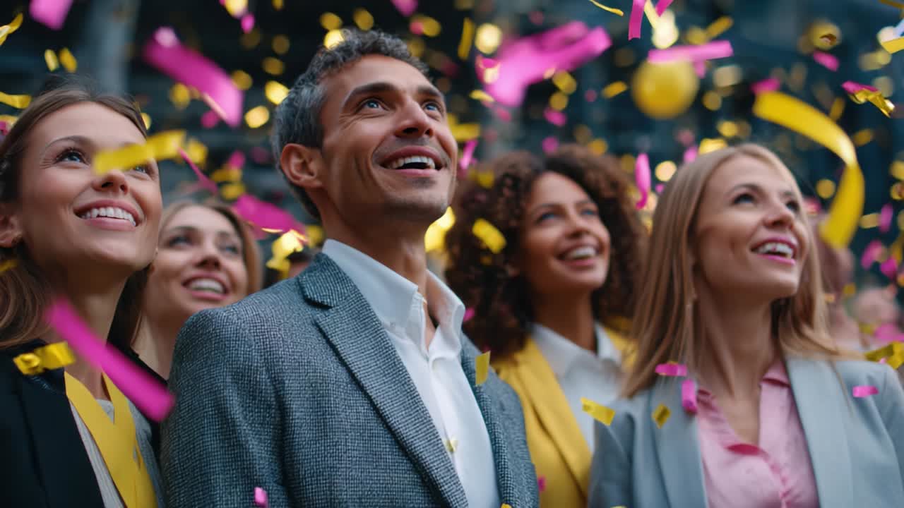 Group of people celebrating with confetti