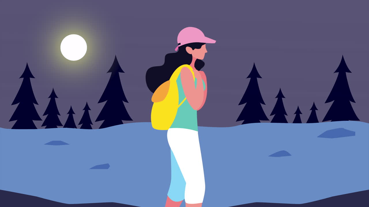 joven chica aventurera en la escena nocturna