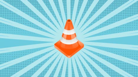 animation of road cone on blue background