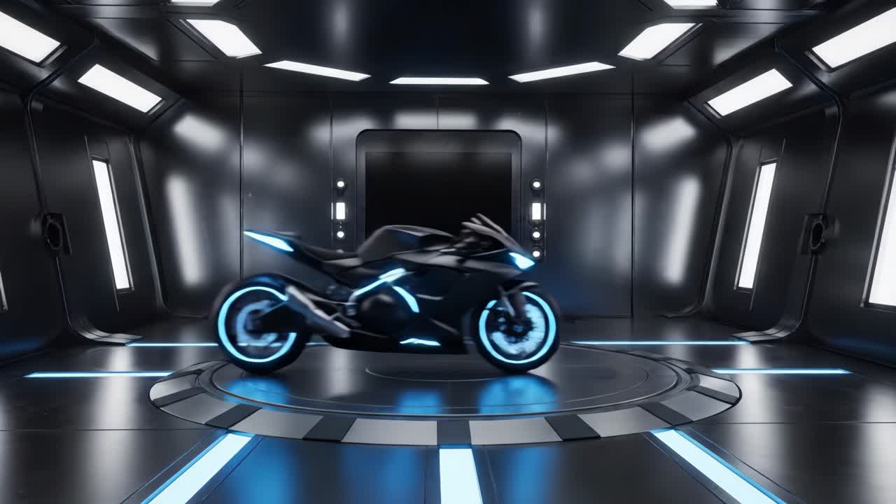 Futuristic Motorcycle in a High-Tech Environment