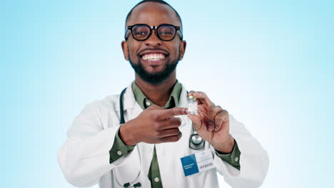 Black-man,-doctor-and-pointing-to-vaccine