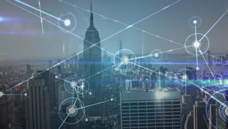animación de redes de conexiones en el paisaje urbano
