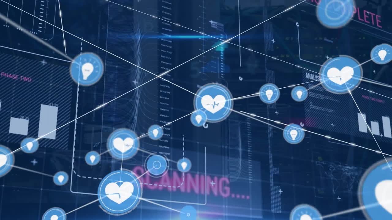 데이터 처리에 대한 아이콘으로 연결 네트워크의 애니메이션