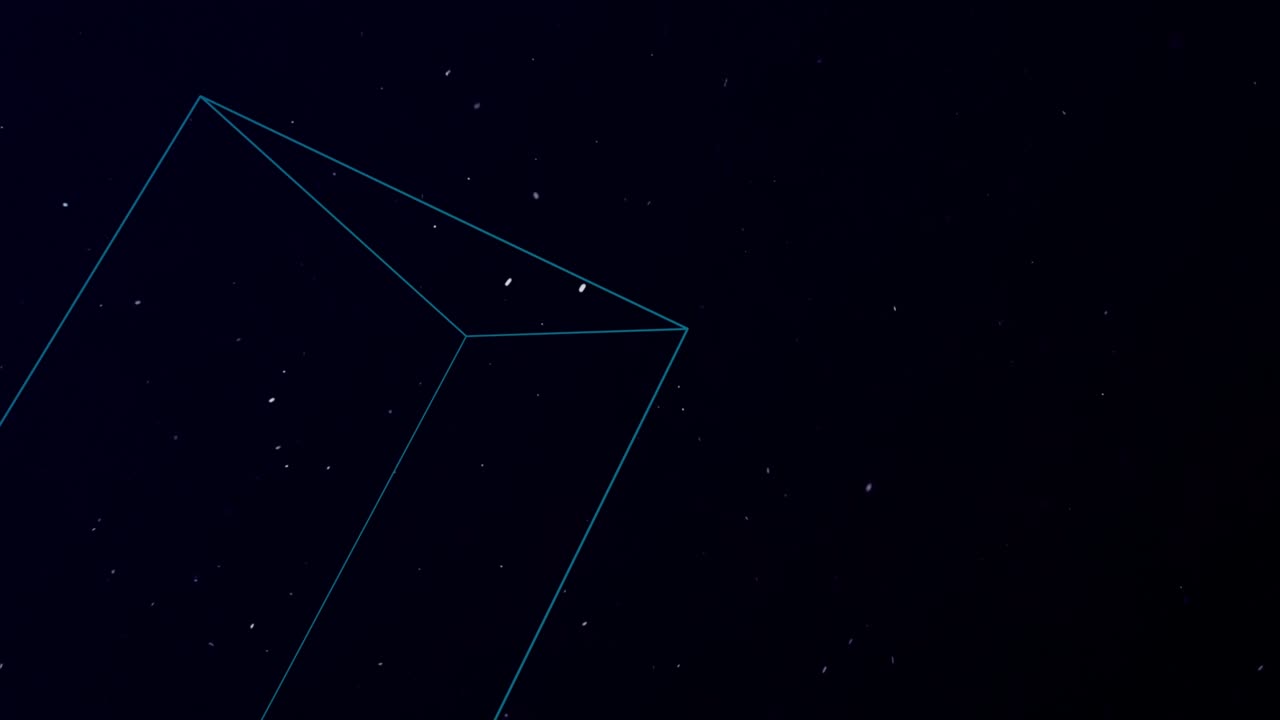 플라이 글리터가 있는 어두운 공간의 추상 기하학적 선