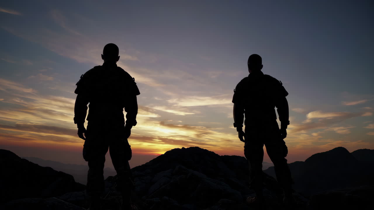 Soldiers on Mountaintop at Sunset