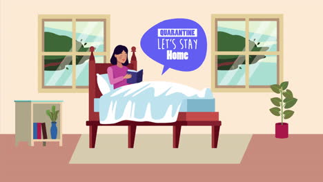 stay at home campaign with woman reading in bed