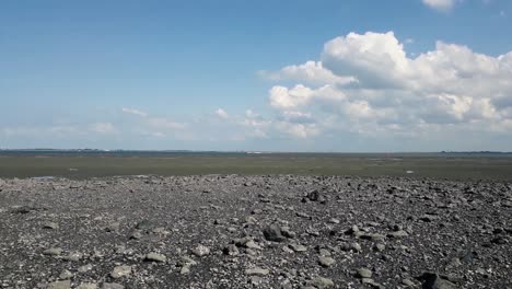 little boat passing by on sunny day on westerschelde in full hd, 's-gravenpolder, zeeland, netherlands