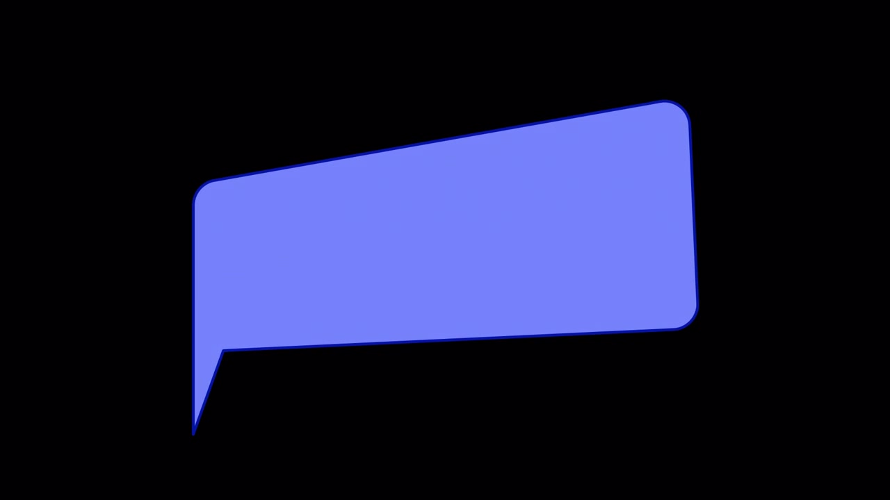 Animazione di una bolla di dialogo blu crescente su sfondo nero