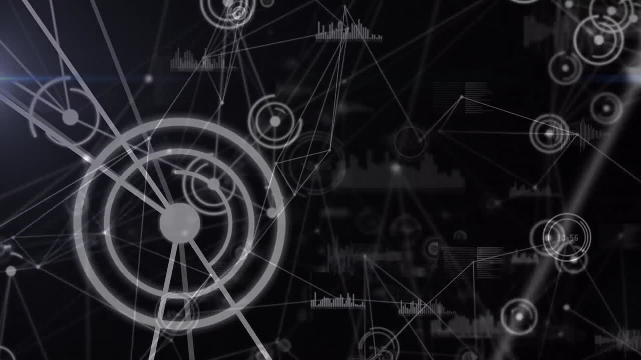 Animazione di rete di connessioni con icone su sfondo nero