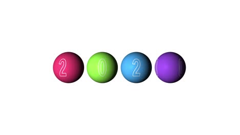 configuración de la animación realista de las bolas multicolores y el texto 2020. decoración giratoria sobre fondo blanco.