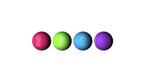 set looping realistic animation of the multicolored balls and text 2020. rotating decoration on white background.