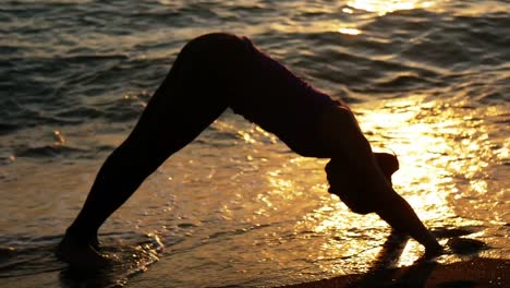 woman performing yoga on the beach