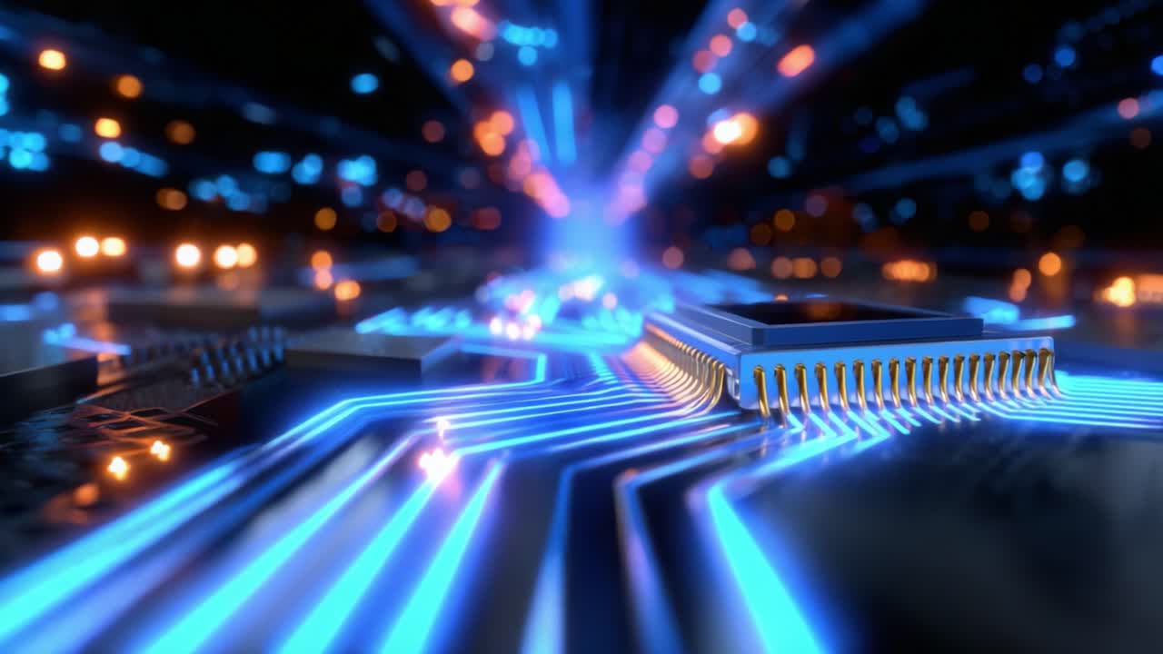 A Stunning Visual Journey Through the Intricate World of Microchips and Circuit Boards, Highlighting the Beautiful Dance of Light and Technology Within Modern Electronics at a Cellular Level