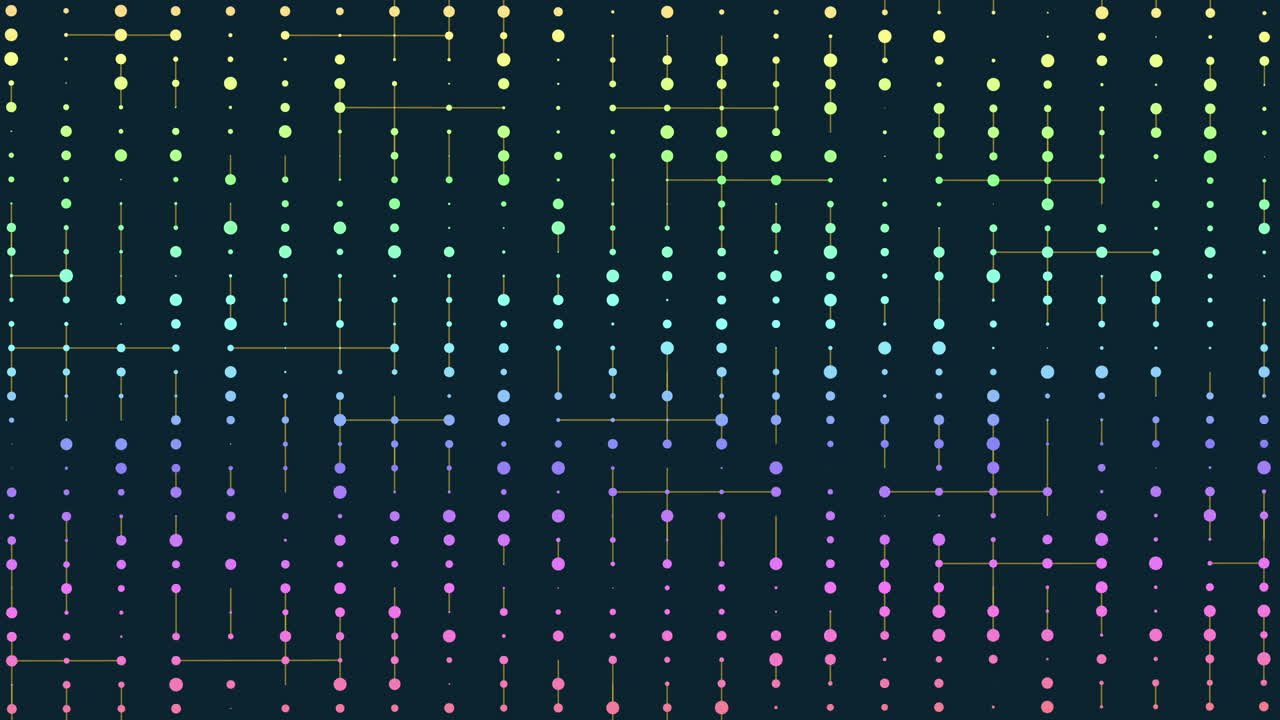 화려한 색의 점 패턴, 어두운 배경에 장난스럽고 눈에 띄는 디자인