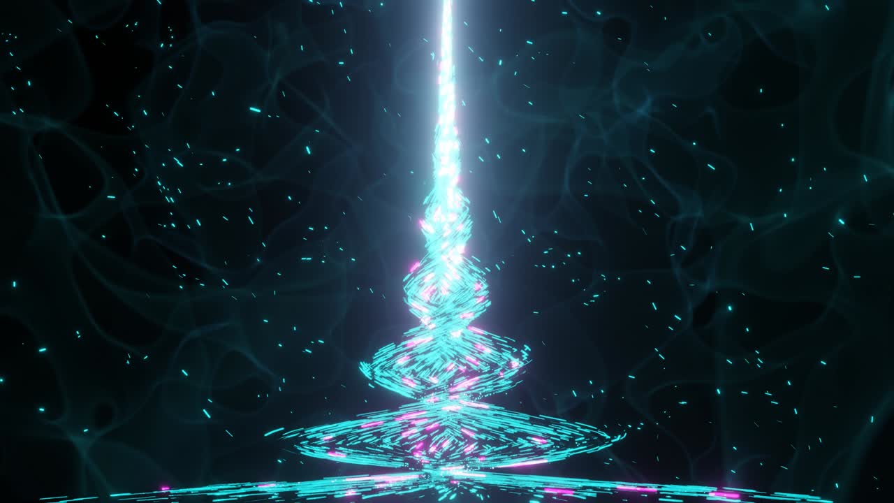 4k video animation of abstract sci-fi energy particles beam coming from ground to upward with heavy foggy environment and particles.