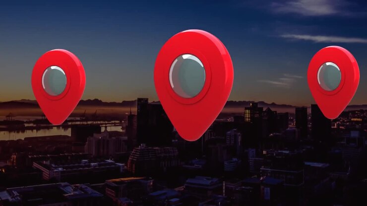 Animation of location icons with city in background