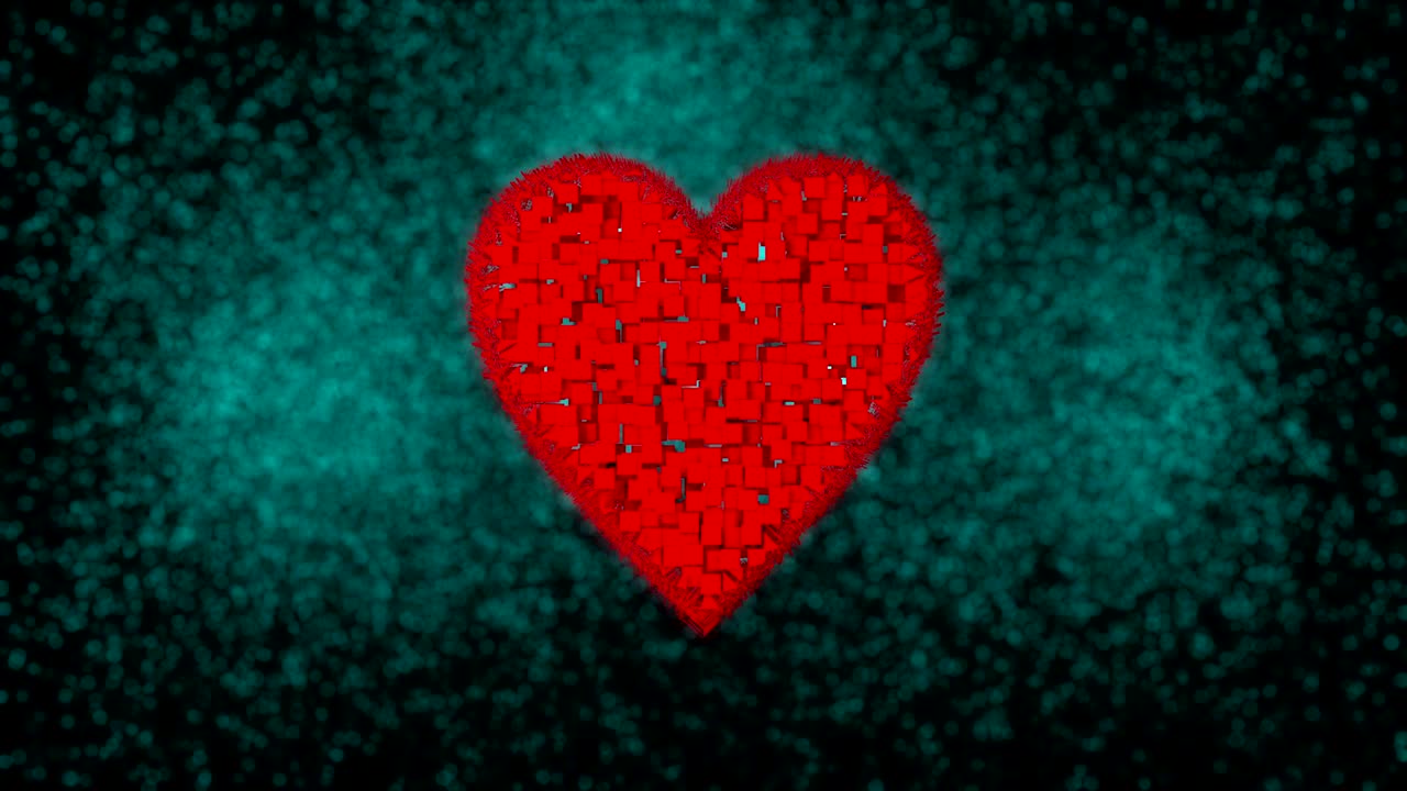 3D animation of a glittering luxury background with a beating heart. Looped.