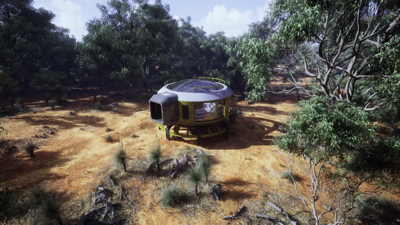 울창한 자연 환경에 위치한 현대적인 친환경 구조물