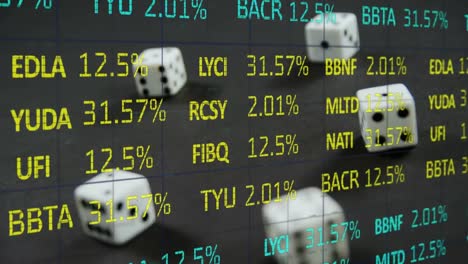 Animation-of-stock-market-over-dices-on-black-background