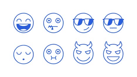 emoticones doodle pegatinas conjunto de reír frío dormido demonio enfermo. fondo transparente