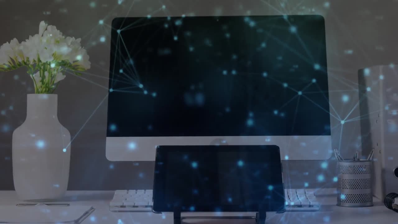 태블릿과 tv를 통한 연결 네트워크의 애니메이션