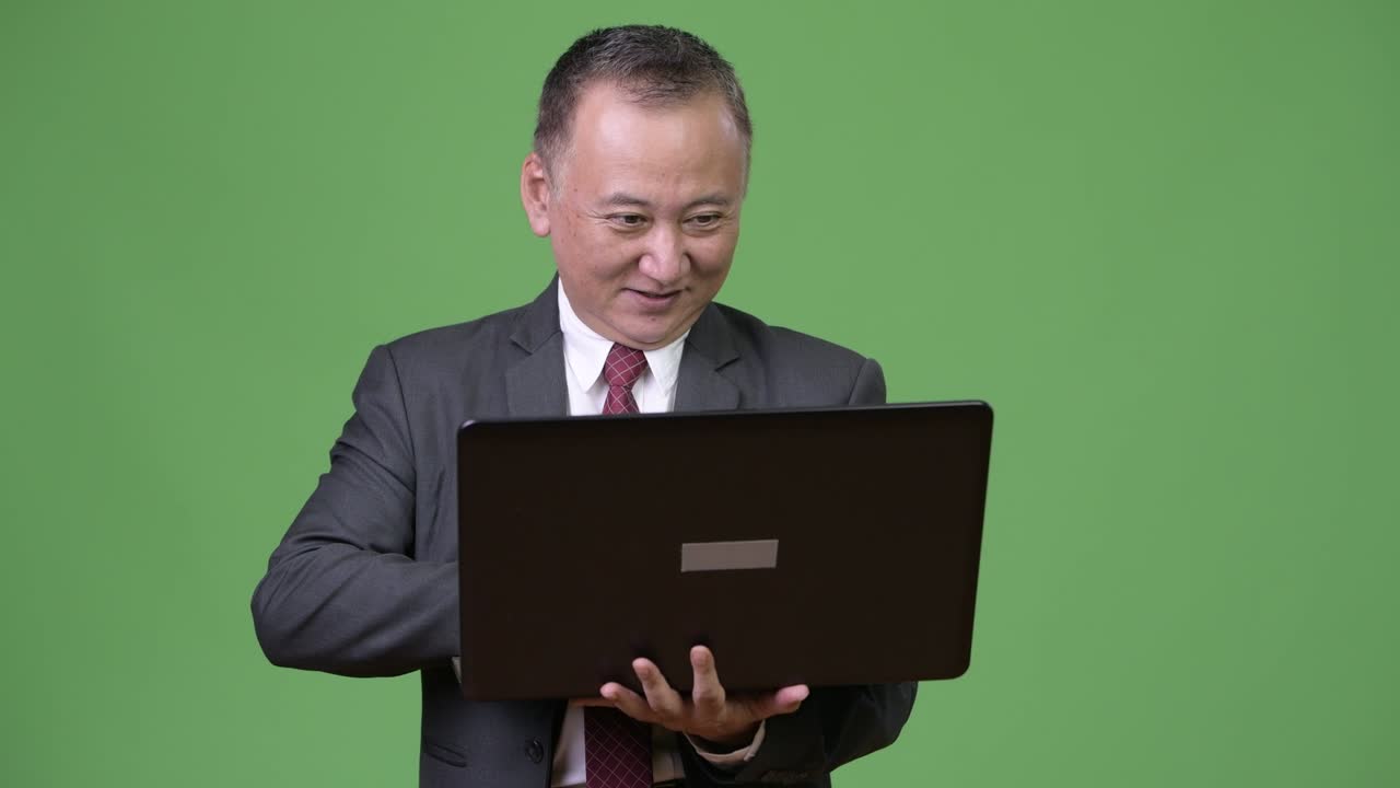 노트북으로 일하는 성숙한 일본인 사업가