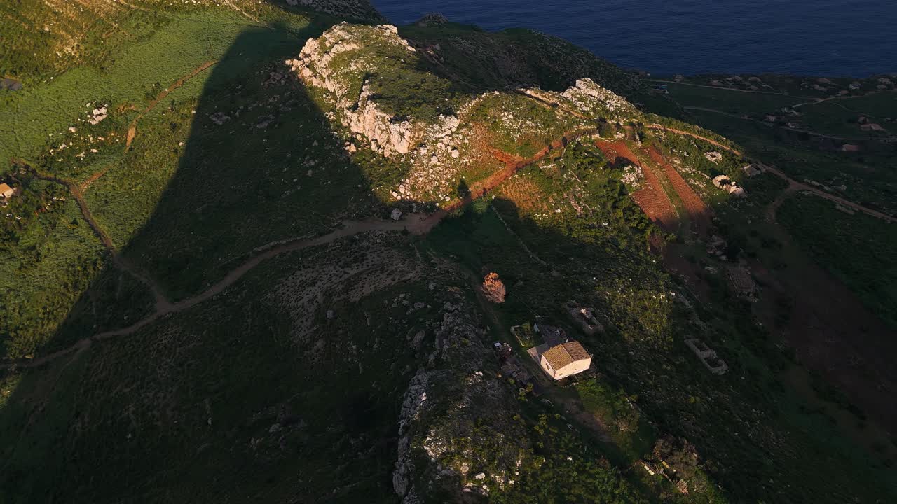 Mountainous view of Monte Monaco in San Vito Lo Capo, Sicily, with sunset shadows