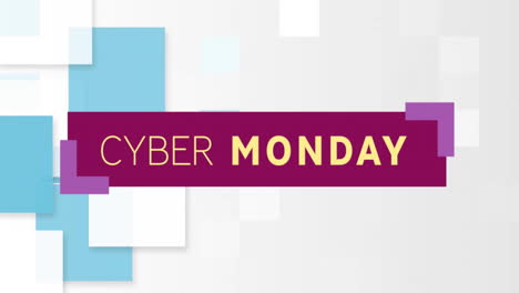 maroon banner being animated over blue squares, showcasing pale yellow cyber monday typography