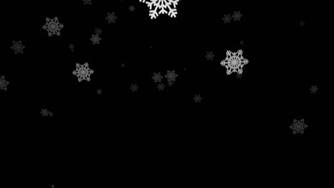 animation of snow crystals slowly falling down on dark background, good for overlays, falling snow concept