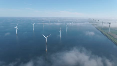 huge windmill turbines, offshore windmill farm in the ocean westermeerwind park , windmills isolated at sea on a beautiful bright day netherlands flevoland noordoostpolder