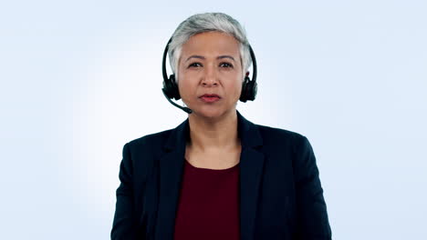 Callcenter,-Gesicht-Oder-Reife-Frau