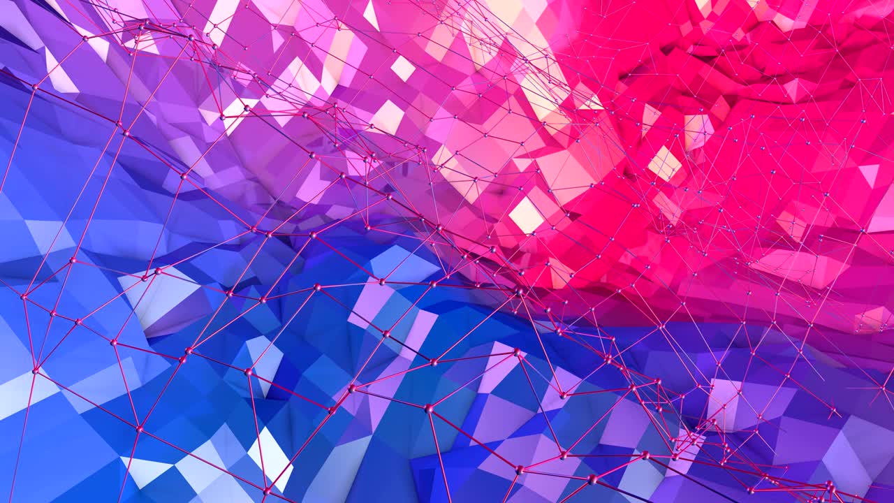 abstracto simple azul rojo baja poli superficie 3d como hipnotizar el entorno. fondo de movimiento poli bajo geométrico suave con polígonos rojos azules puros. fondo de bucle sin costuras 4k fullhd con gradiente azul rojo