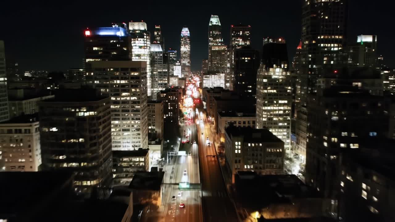 Captivating Nighttime Cityscape: A Stunning View of Illuminated Skyscrapers and Vibrant Streets Filling the Urban Skyline with Life and Energy