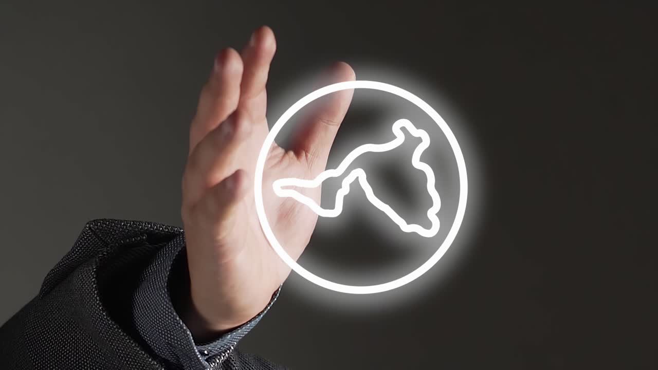 뻗은 손 위에 둥근 지구본의 디지털 흰색 그래픽