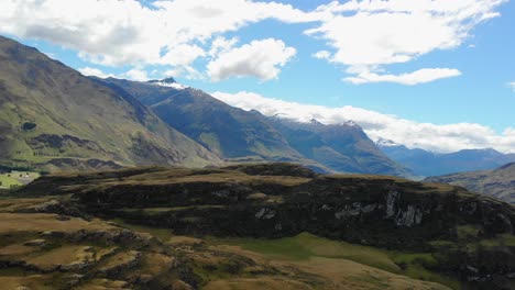 Rocky-Peak,-popular-walking-track,-Wanaka,-New-Zealand---aerial-landscape