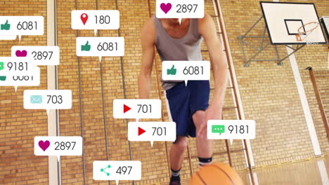 animación de procesamiento de datos digitales sobre jugador de baloncesto caucásico