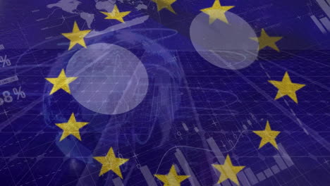 animation of data processing over eu flag and solar panels