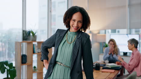 confident businesswoman smiling at the camera during a meeting