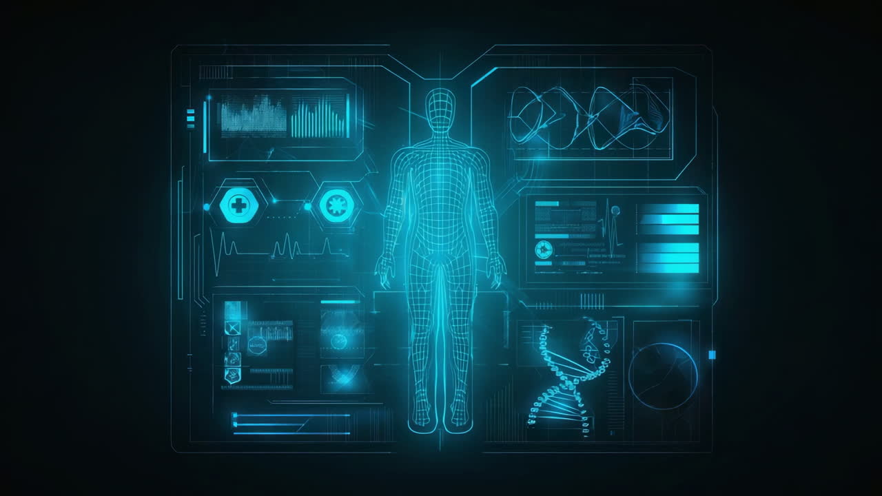 Futuristic Medical Scan Interface with Holographic Human Body