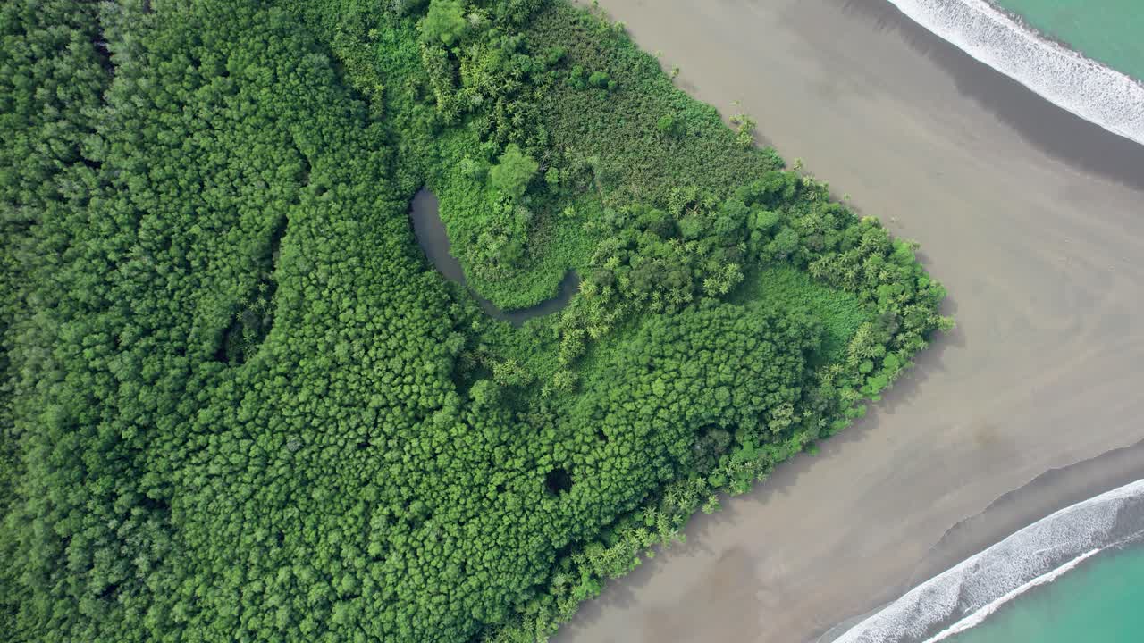 тропический пляж тропического китового хвоста в коста-рике, сужающийся в океане