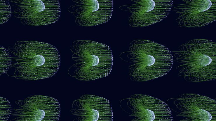 Circular green line and dot pattern on black background