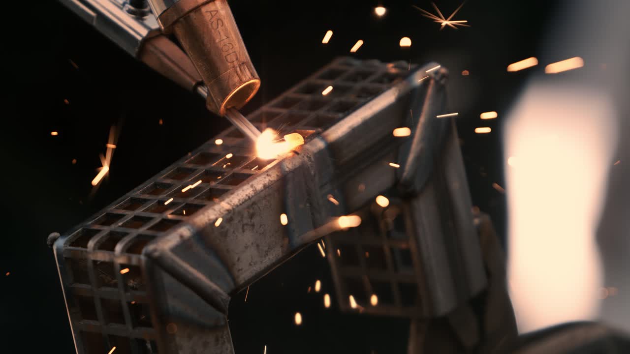 Laser welding machine. Shot on super slow motion camera 1000 fps. Laser welding is shown in close-up