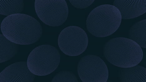 a mesmerizing pattern of overlapping dark blue circles composed of dots creates an illusion of floating spheres in a circular arrangement against a dark blue background